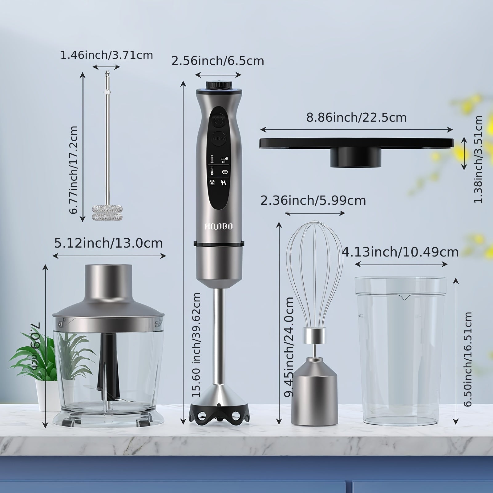 Skanto | 1000W Staafmixer – Handheld, Krachtig, Krastbestendig, Variabele Snelheid en Turbo-modus, Geluidsarm, Inclusief Maatbeker, Hakker, Klopper, Melkopschuimer