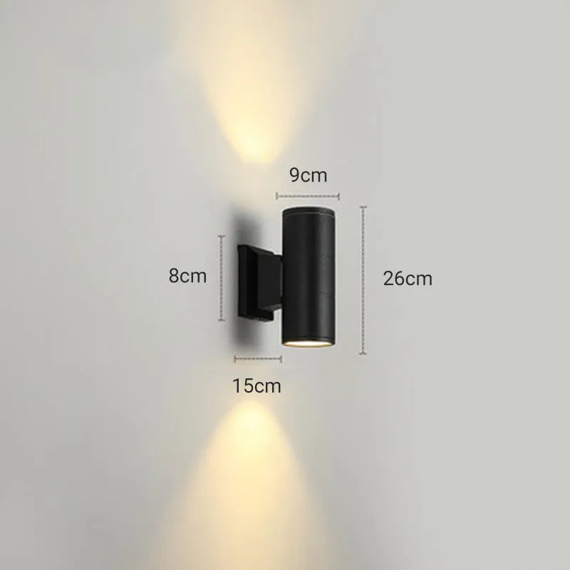 Kren Minimalistische Metalen Dubbelkopige Buitenwandlamp, Zwart