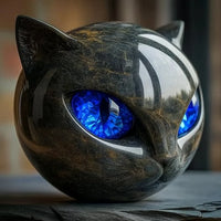 NoirCat Sculptuur – Zwarte Kattenkop met Hypnotiserende Ogen