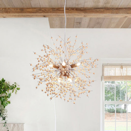 Pusteblumen Hanglamp met Houten Parels | Vuurwerk Starburst Ontwerp