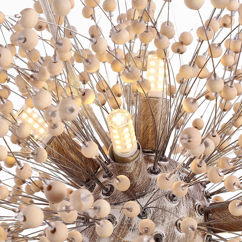 Pusteblumen Hanglamp met Houten Parels | Vuurwerk Starburst Ontwerp