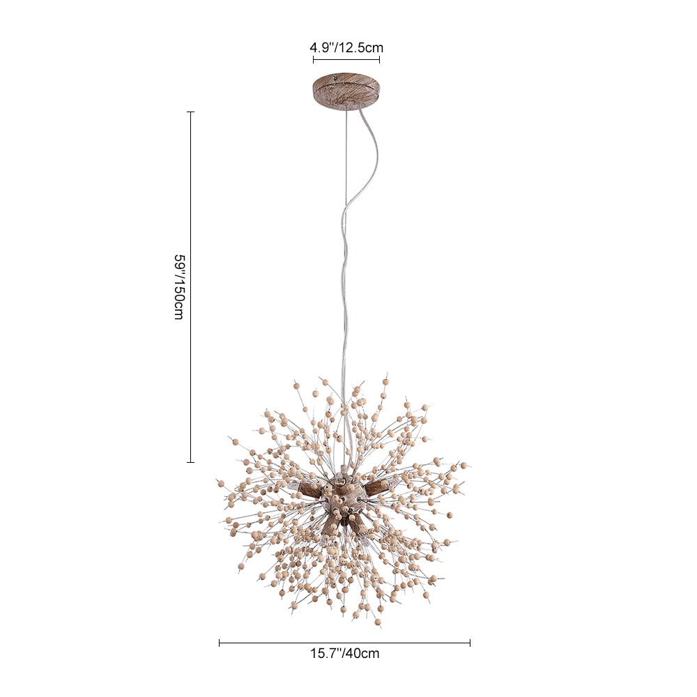 Pusteblumen Hanglamp met Houten Parels | Vuurwerk Starburst Ontwerp