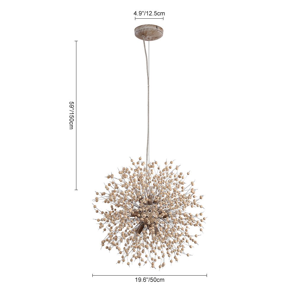 Pusteblumen Hanglamp met Houten Parels | Vuurwerk Starburst Ontwerp