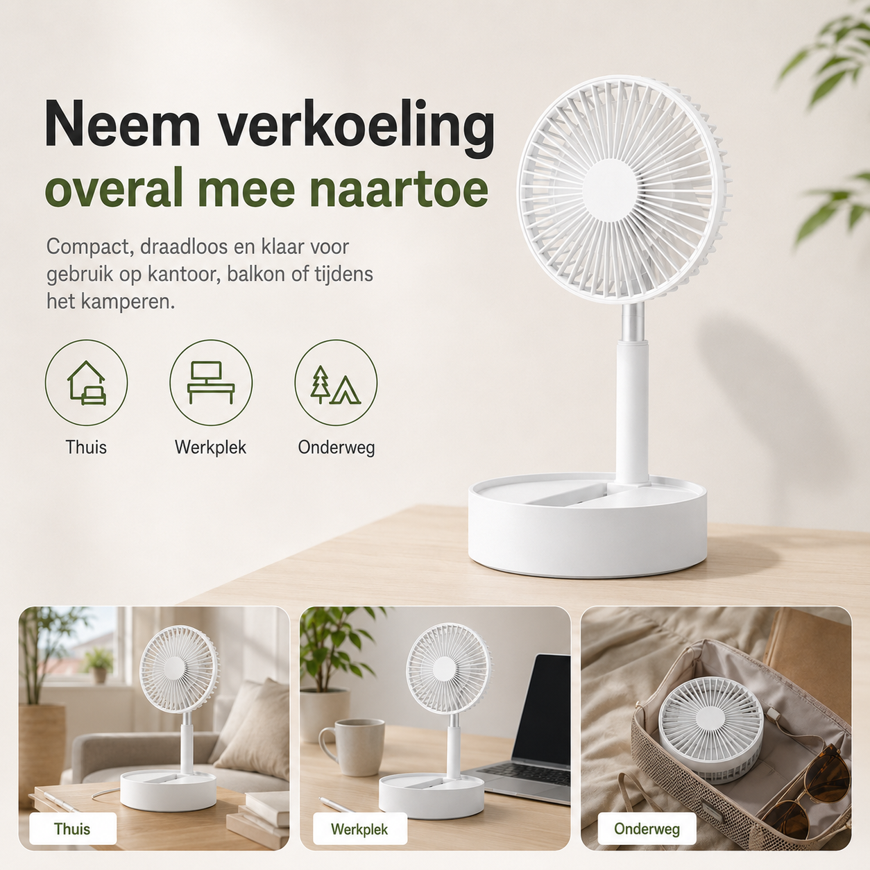 Vouwbare USB Accu Ventilator | Vouwbries