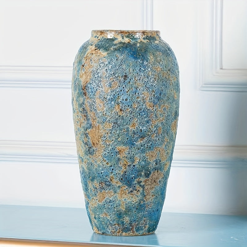 Unieke Vintage Keramische Vaasje – Handgemaakt Blauwe Aardewerk voor een Authentieke Uiterlijk