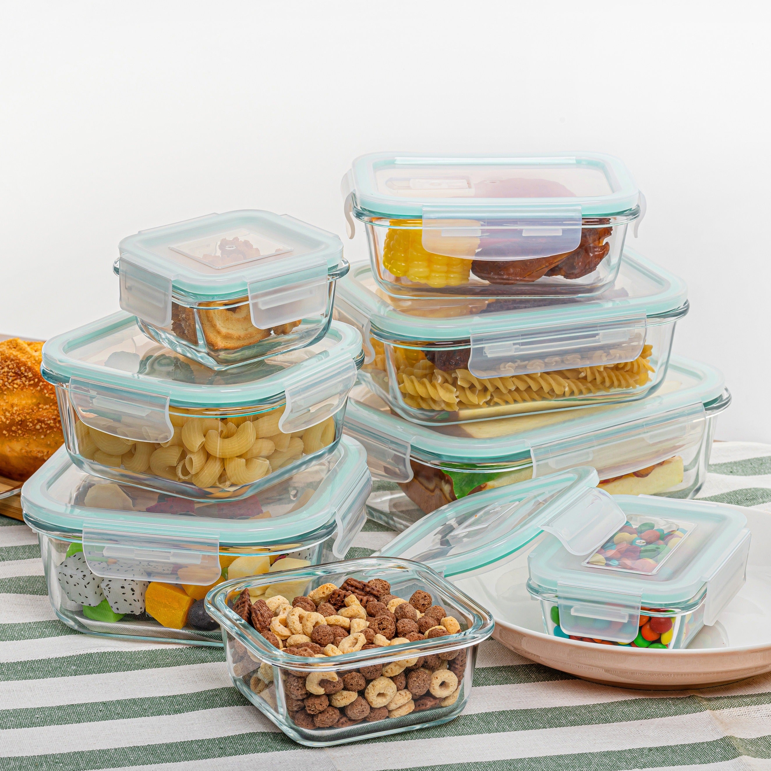 Skanto | 8-Pack Glazen Maaltijdcontainers – Luchtdichte Maaltijd Voorbereiding Bento-dozen met lekvrije, vergrendelbare deksels, magnetron-, oven-, vriezer- en vaatwasmachinebestendig, BPA-vrij