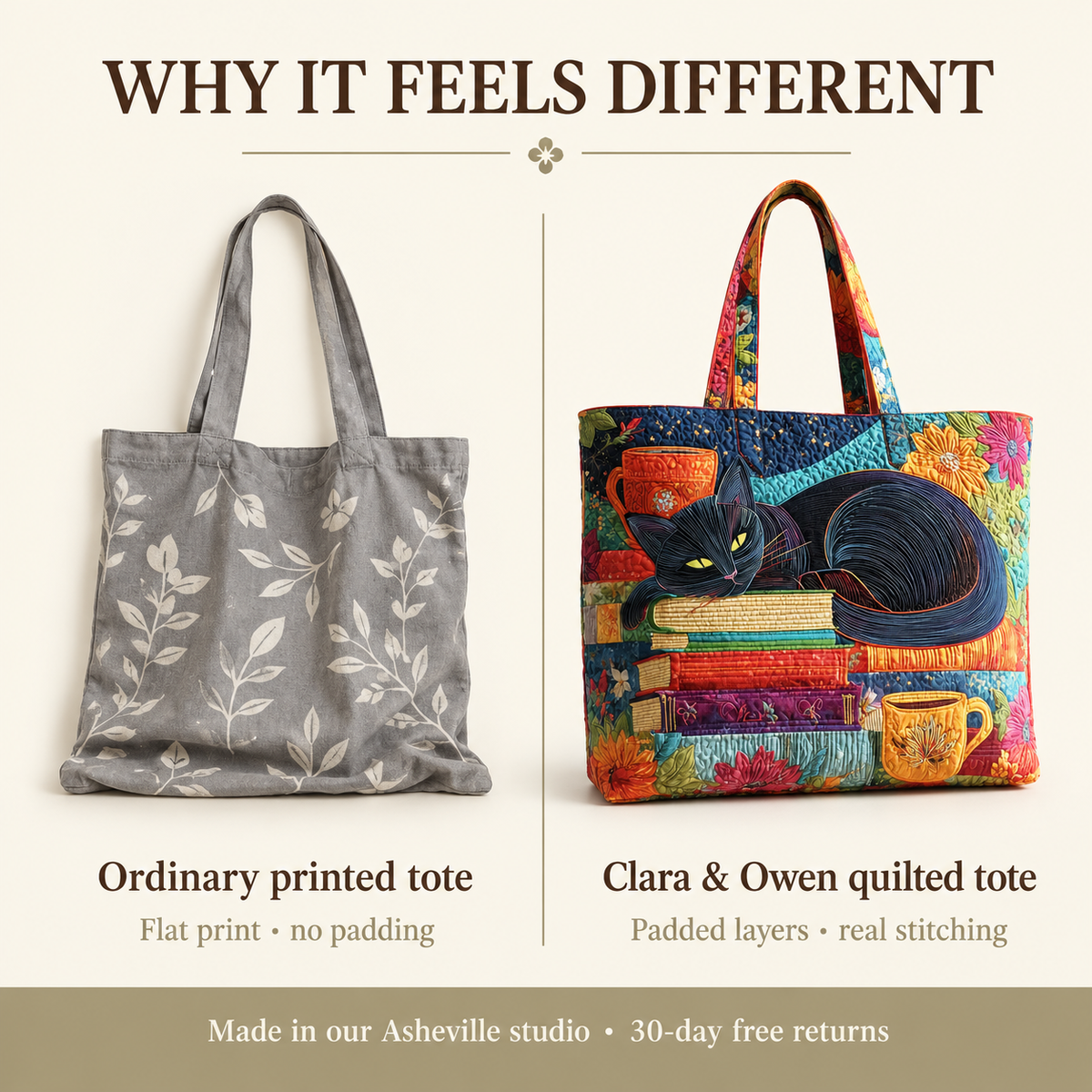 Zwarte kat met boeken en kopjes gewatteerde quilted tote bag