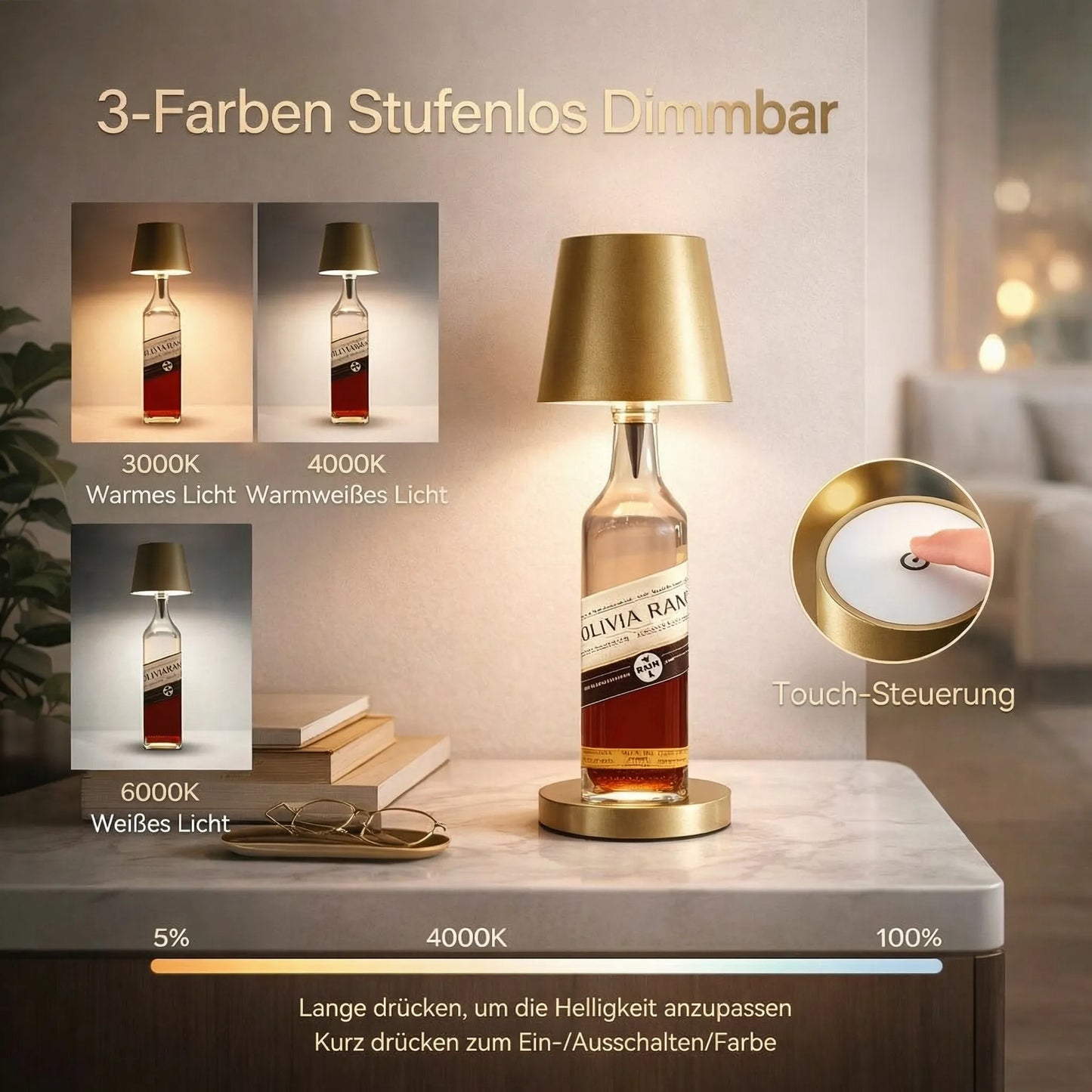 Fleslamp | Fles als Tafellamp | Oplaadbare Tafellamp | Flesstop | LumiFles