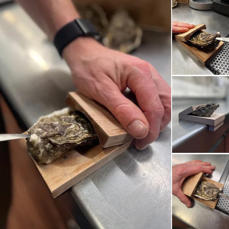 Brehn | Oesteropener van massief hout | Ergonomische schelpengreep | Antislip hefmechanisme | Professioneel horeca-gereedschap | Veiligheidsblok van hout