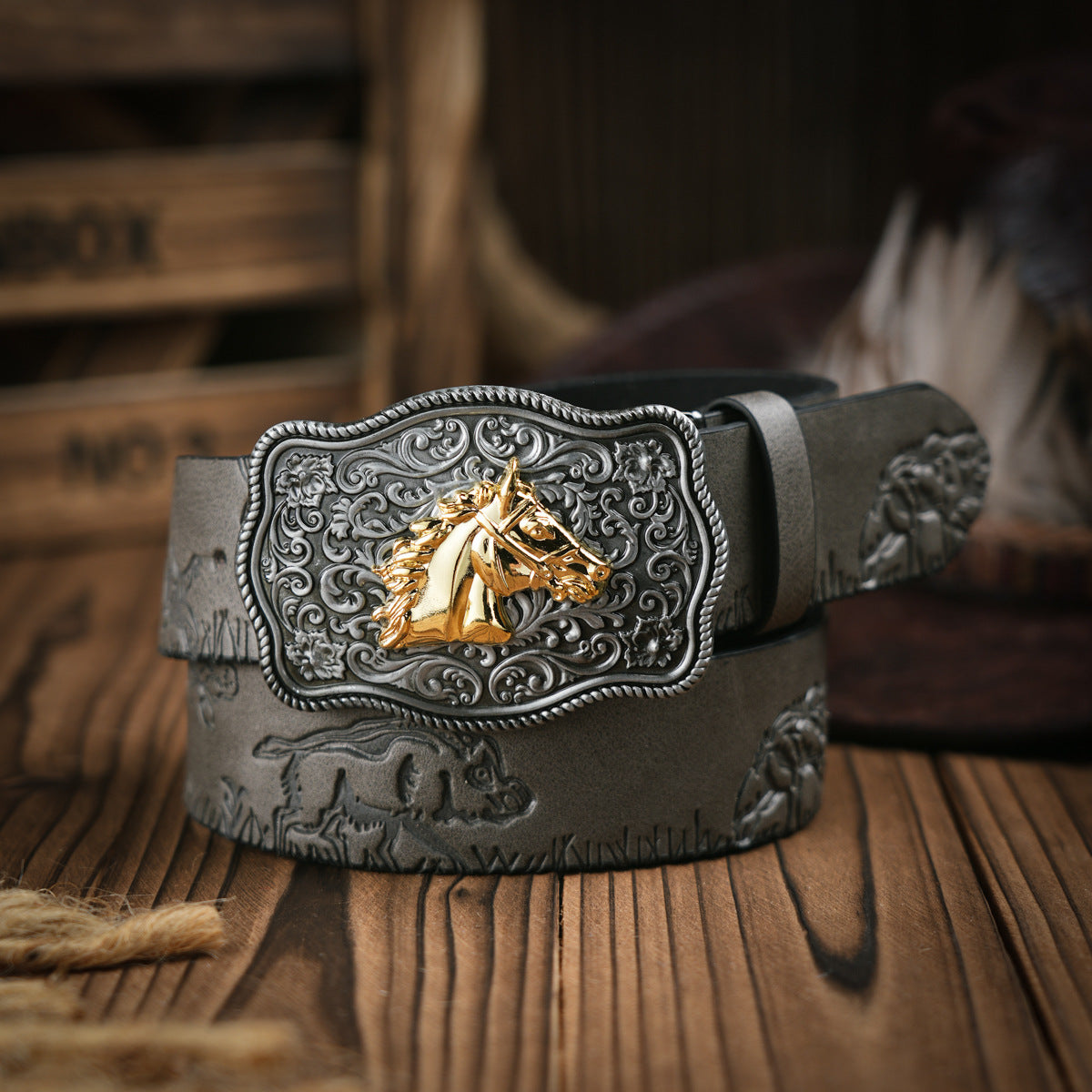 Herenriem in Western-stijl – Vegan leer met robuuste metalen gesp