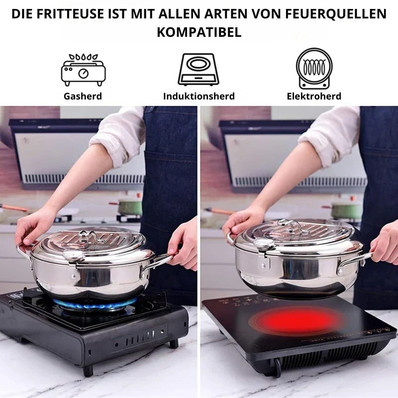 Frituurpan | Roestvrijstalen pan met thermometer | FrituurMeister