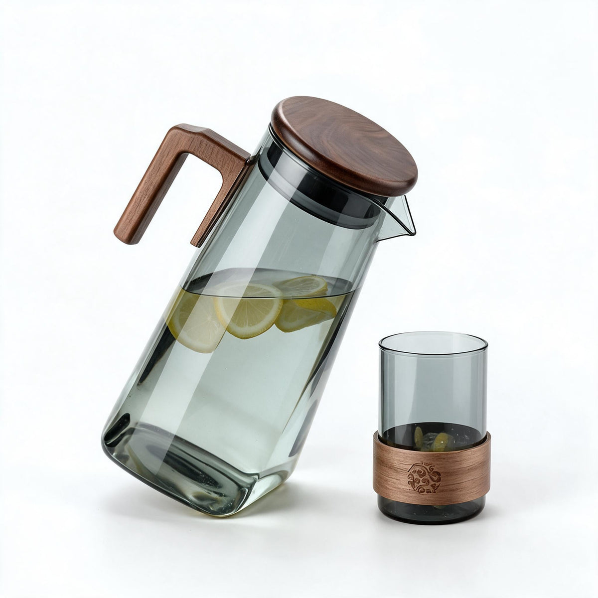 Glaskaraffe 1,5 L met Houten Deksel – Hittebestendig Glas, Transparant of Rookgrijs
