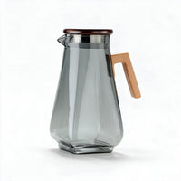 Glaskaraffe 1,5 L met Houten Deksel – Hittebestendig Glas, Transparant of Rookgrijs