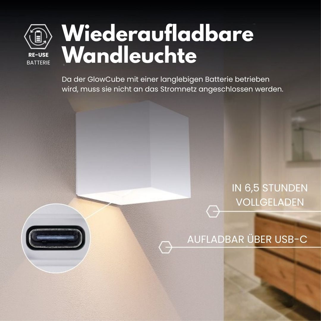 Draadloze wandlamp voor binnen en buiten | LED wandlamp met accu en sensor | GlowCube