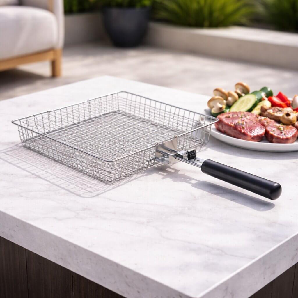 Grillmand voor vlees, vis & groenten | Grillaccessoires van roestvrij staal voor BBQ | FlammenWerk