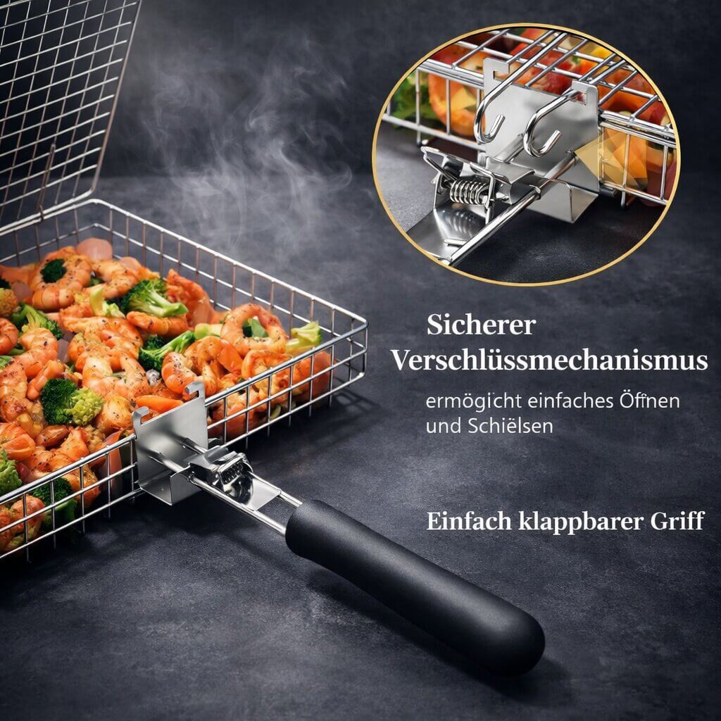 Grillmand voor vlees, vis & groenten | Grillaccessoires van roestvrij staal voor BBQ | FlammenWerk