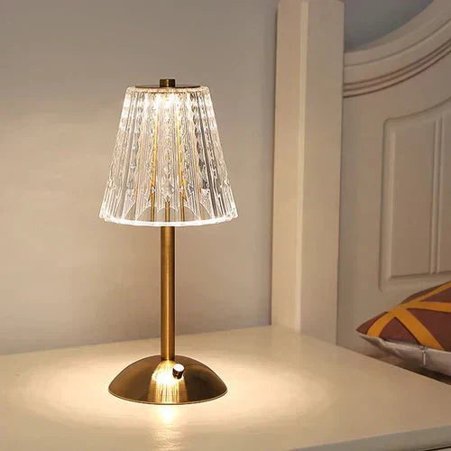Elegante LED-tafellamp met kristallen kap en gouden afwerking – touch-aansteking
