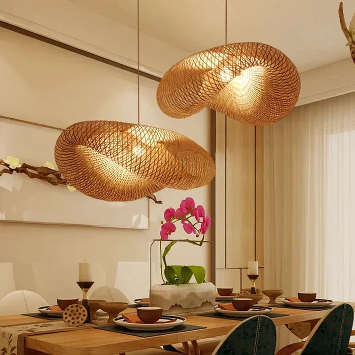 Handgeweven bamboe hanglamp in boho stijl
