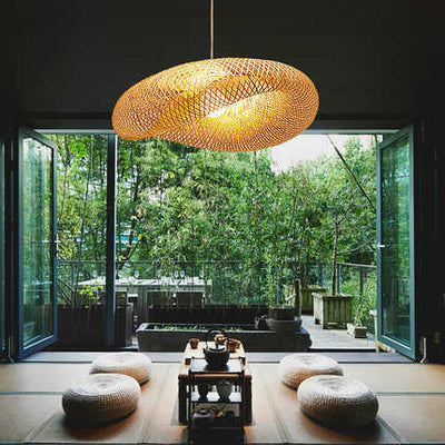 Handgeweven bamboe hanglamp in boho stijl