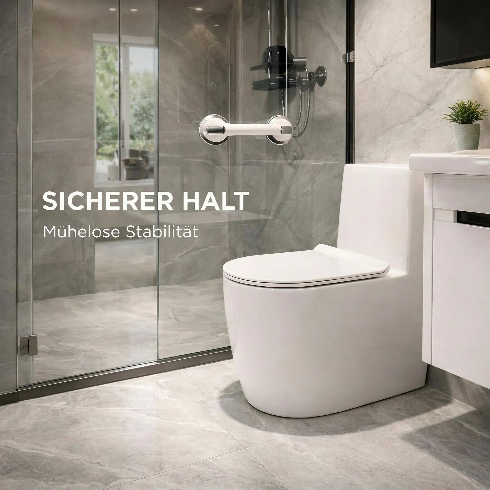 Handgreep voor douche, bad of toilet met zuignap | Badwandgreep voor senioren zonder boren | GripSicher