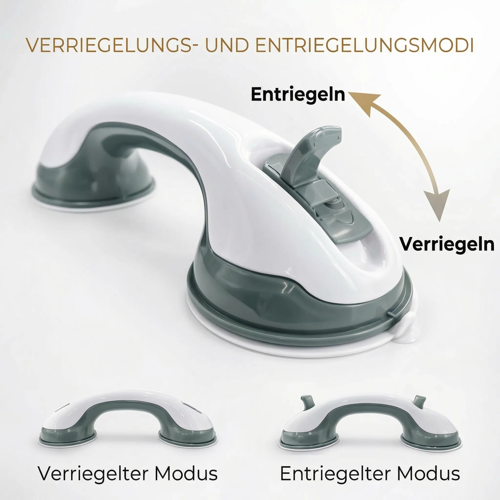 Handgreep voor douche, bad of toilet met zuignap | Badwandgreep voor senioren zonder boren | GripSicher