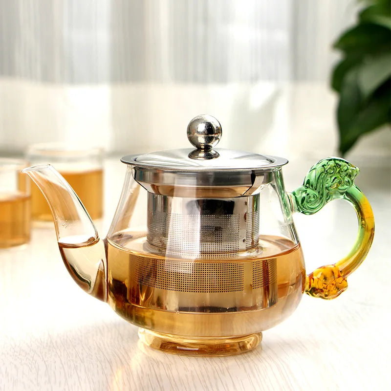 Hittebestendige Glazen Theepot met RVS Theefilter Glazen Pot