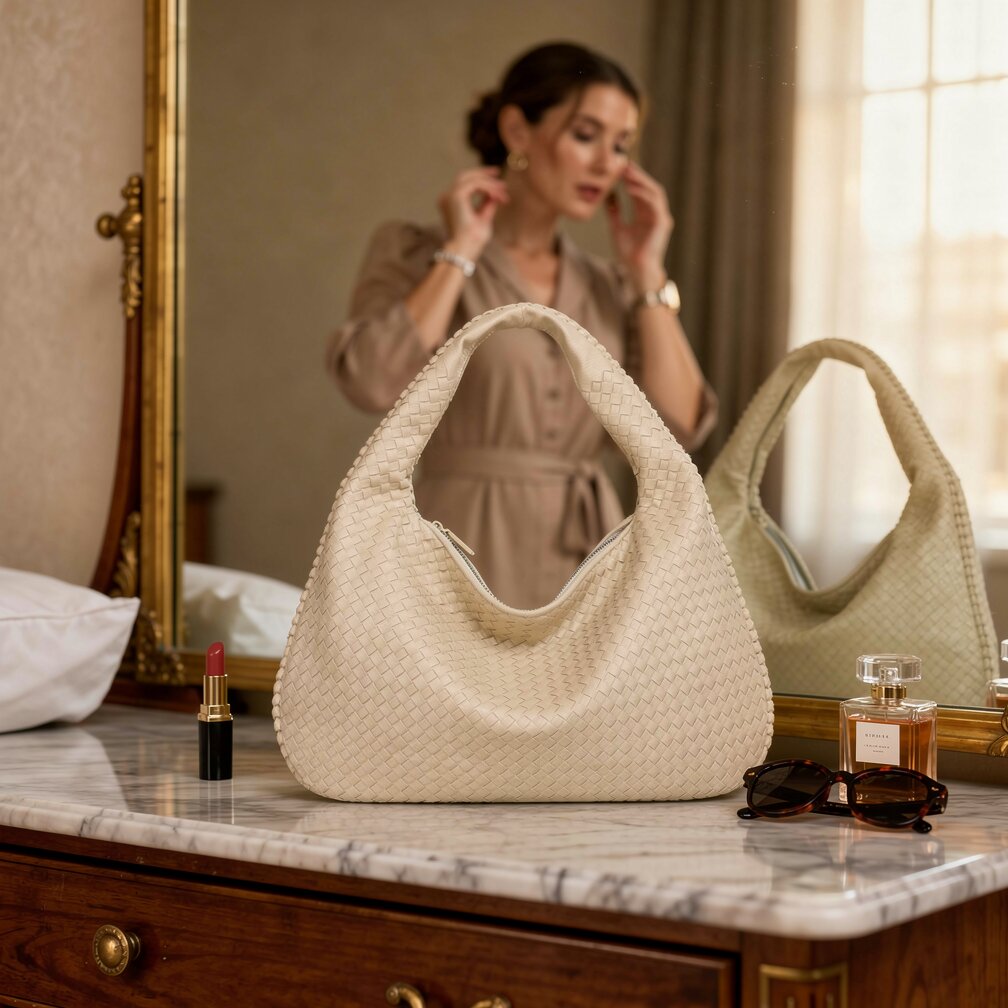 Gevlochten Leren Hobo Bag met Rits | Schoudertas voor Dames | Flechture