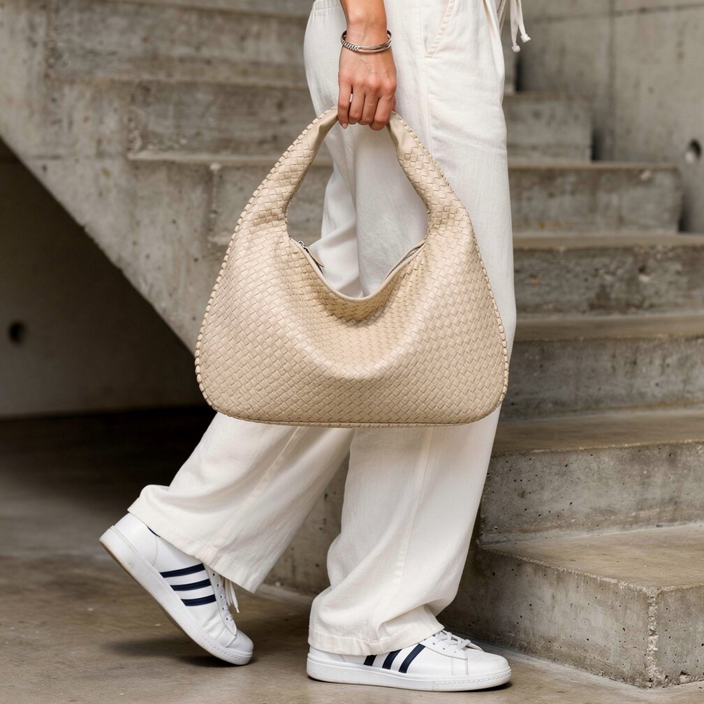 Gevlochten Leren Hobo Bag met Rits | Schoudertas voor Dames | Flechture