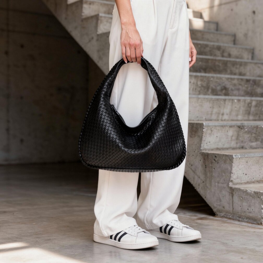 Gevlochten Leren Hobo Bag met Rits | Schoudertas voor Dames | Flechture