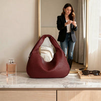 Gevlochten Leren Hobo Bag met Rits | Schoudertas voor Dames | Flechture