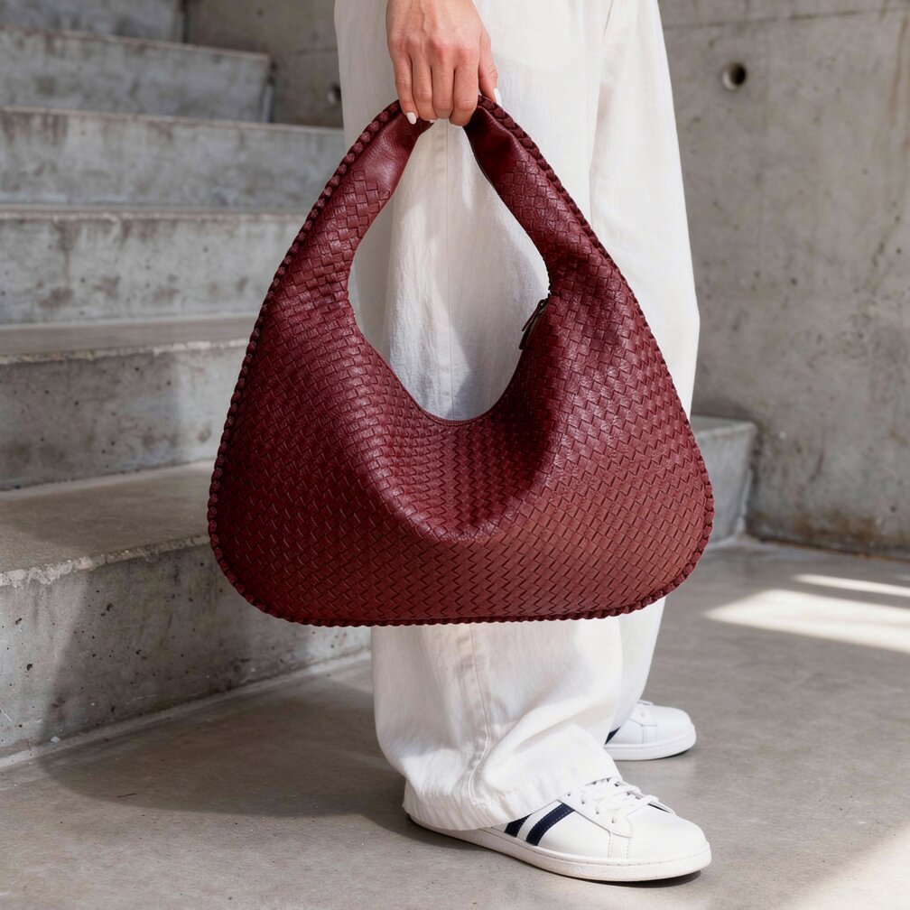Gevlochten Leren Hobo Bag met Rits | Schoudertas voor Dames | Flechture