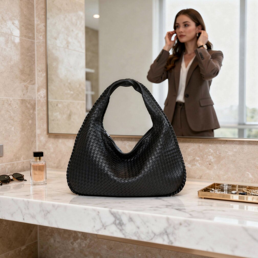 Gevlochten Leren Hobo Bag met Rits | Schoudertas voor Dames | Flechture