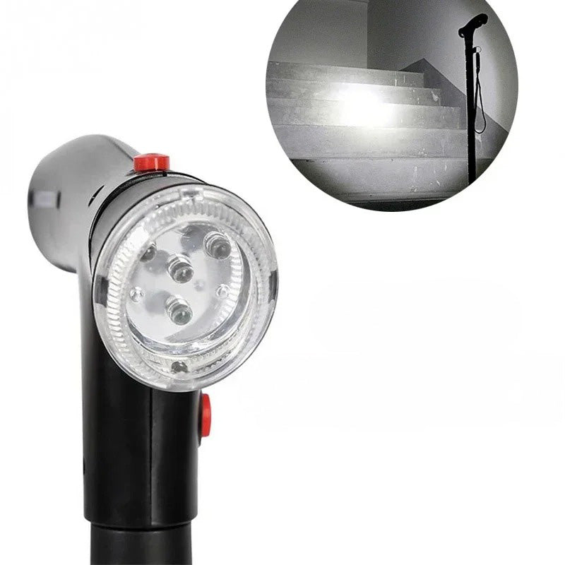 Opvouwbare wandelstok met dubbele handvatten, alarm & lamp
