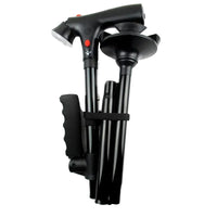 Opvouwbare wandelstok met dubbele handvatten, alarm & lamp
