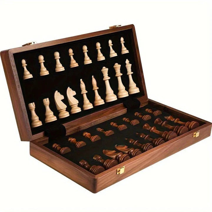 Skanto | Schaakset in Premium Hout | Vouwbaar Bord met Magnetische Sluiting