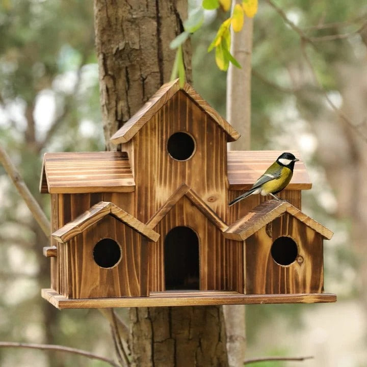 Skanto | Handgemaakt Houten Vogelhuis met 6 Gaten