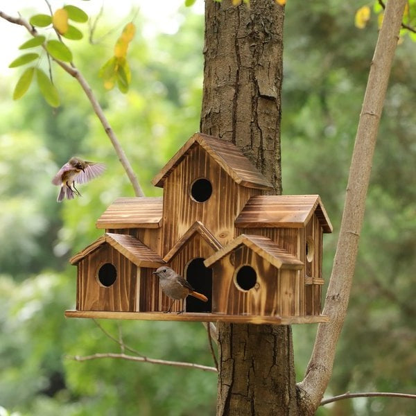 Skanto | Handgemaakt Houten Vogelhuis met 6 Gaten