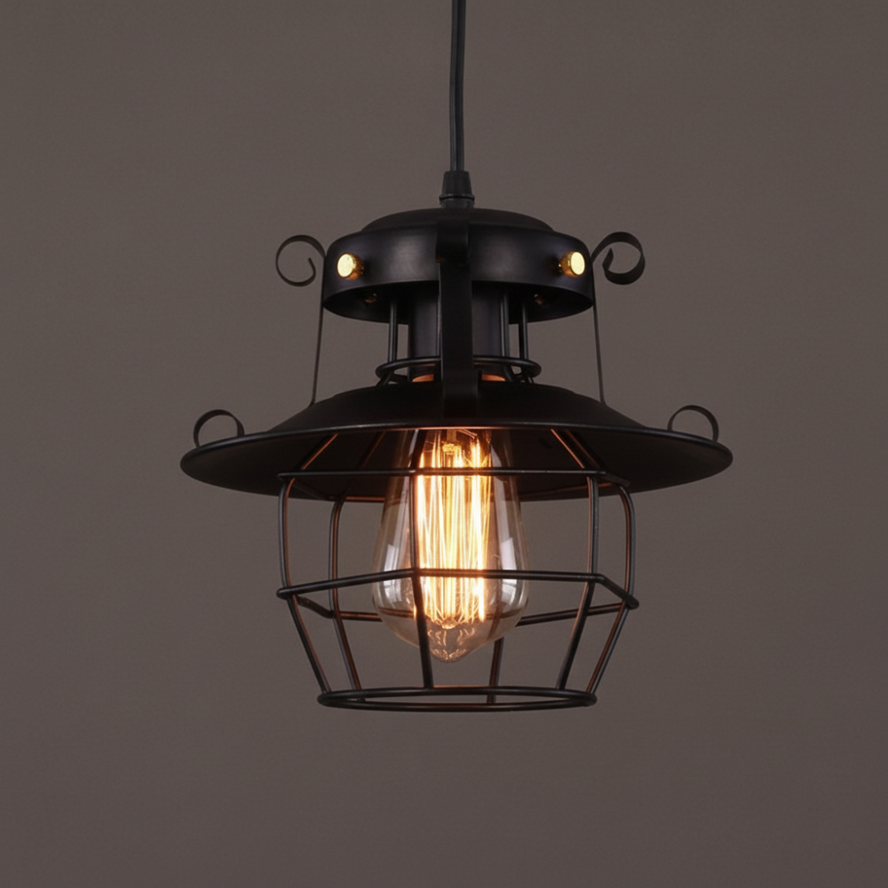 Industriële Hanglamp met Metalen Kooi en Verstelbare Kabel voor Binnengebruik