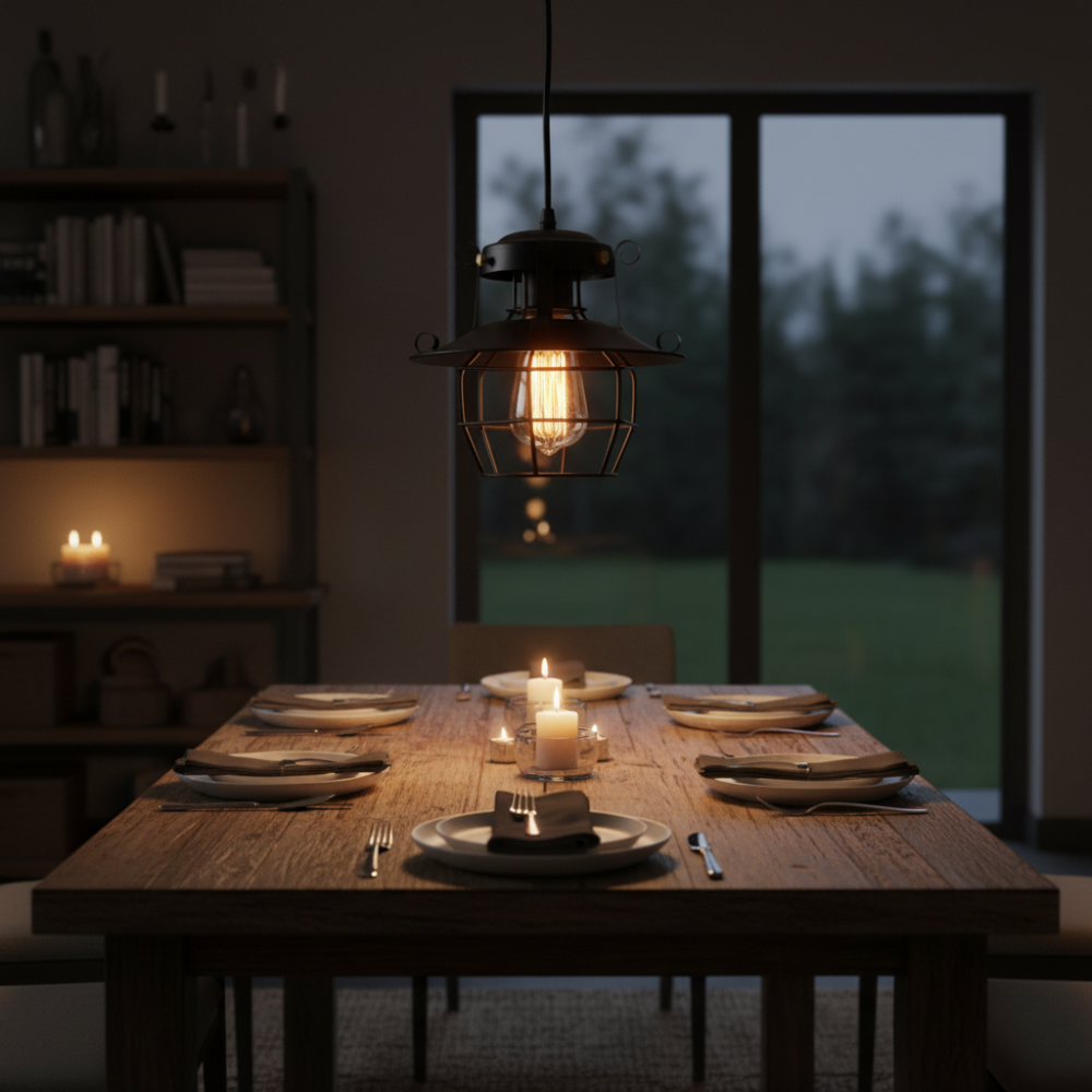 Industriële Hanglamp met Metalen Kooi en Verstelbare Kabel voor Binnengebruik