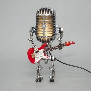 Skanto | Vintage Metaal Microfoon Robot met Gitaar Lamp
