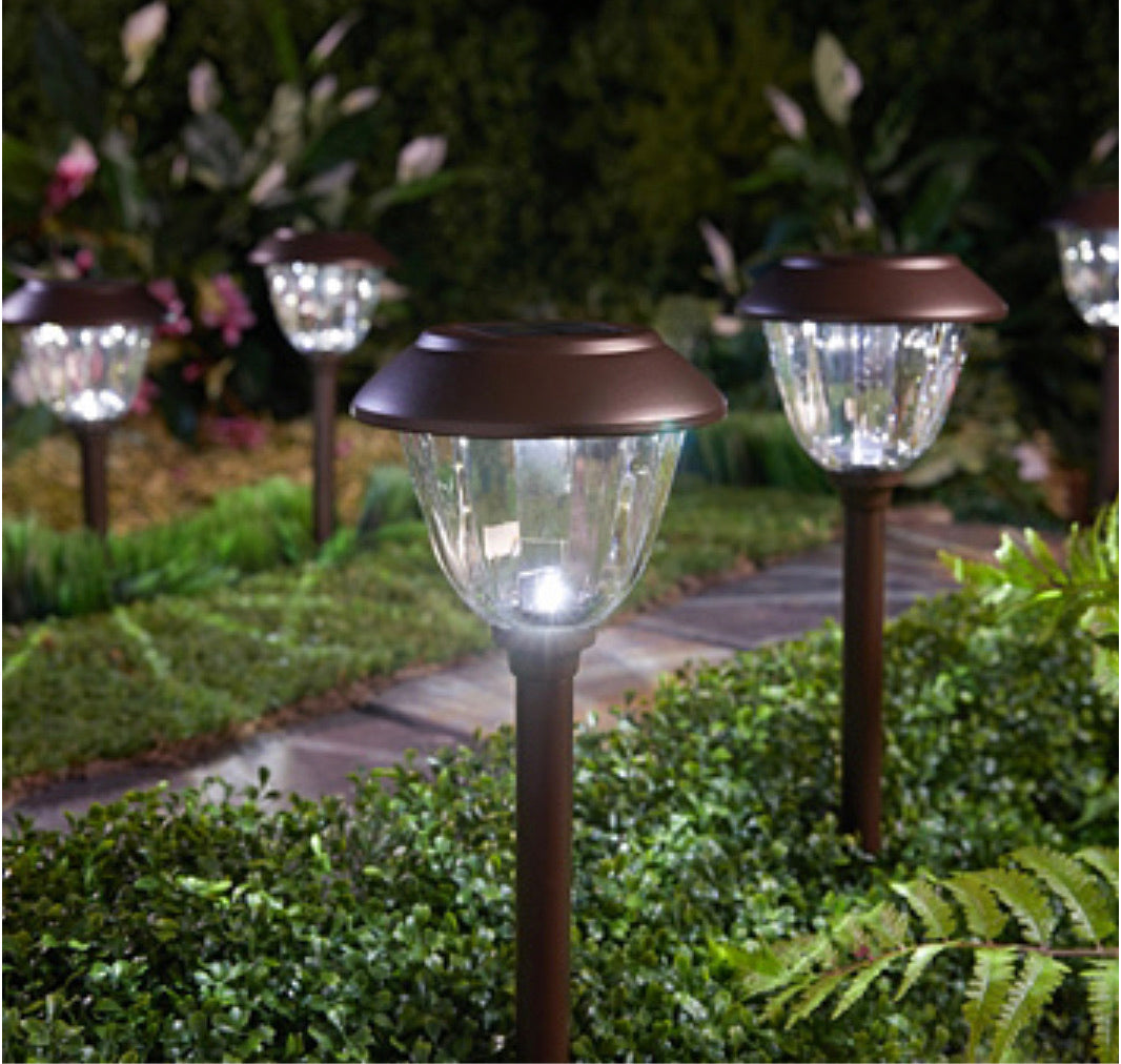Set van 8 Zonne-energie Tuinpad Lichten met Metalen Kap en Helder Glas