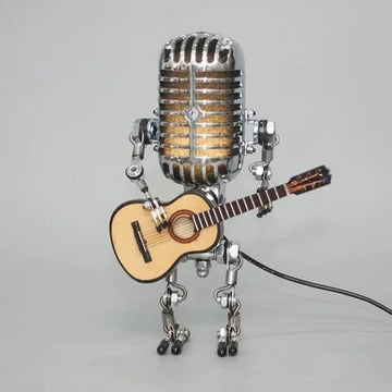 Skanto | Vintage Metaal Microfoon Robot met Gitaar Lamp