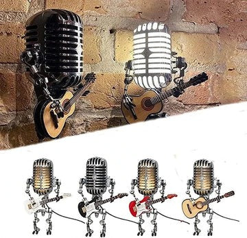 Skanto | Vintage Metaal Microfoon Robot met Gitaar Lamp