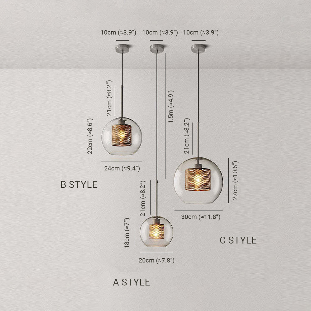 Hessa Hedendaagse Gouden Hanglamp, Glas, Globe/Cilindrisch