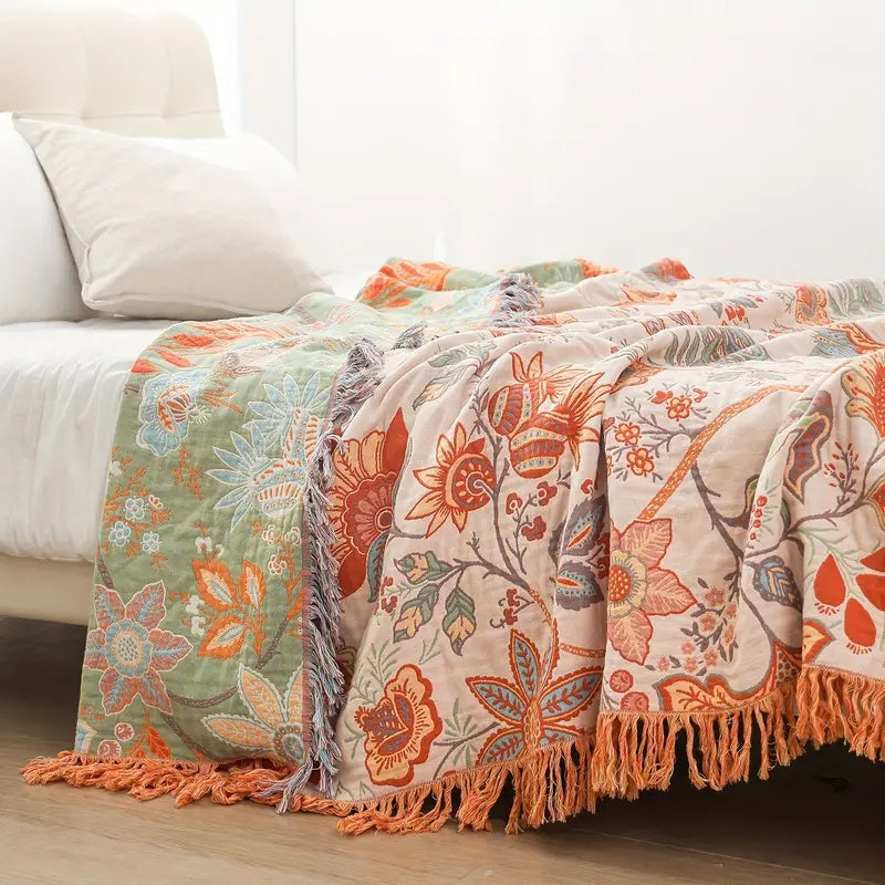 Rustieke Bloemen Boho Deken | 100% Katoenen Bloemen Deken