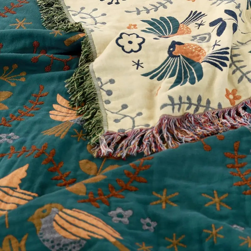 Omkeerbare Scandinavische Vogel Deken | 100% Katoenen Deken