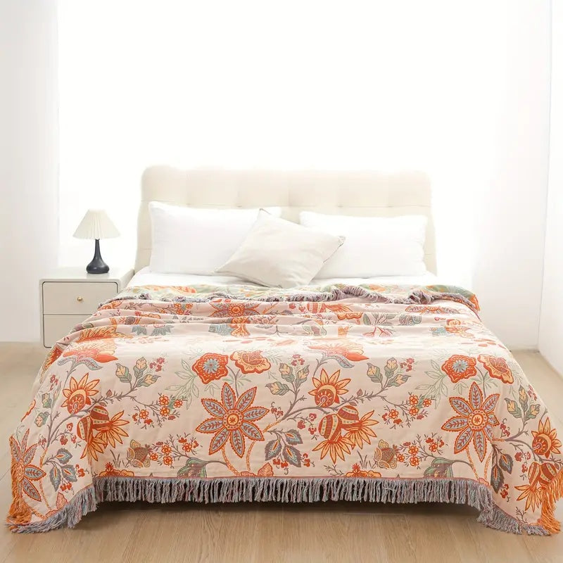Rustieke Bloemen Boho Deken | 100% Katoenen Bloemen Deken