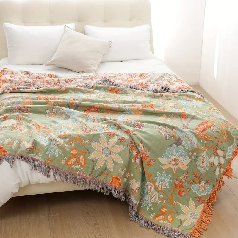 Rustieke Bloemen Boho Deken | 100% Katoenen Bloemen Deken