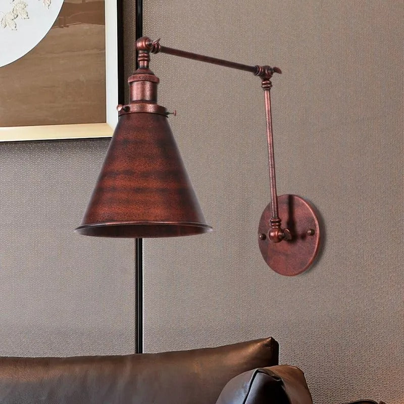Zynar Vintage Verstelbare Wandlamp, Metaal, Zwart/Roest, Woonkamer