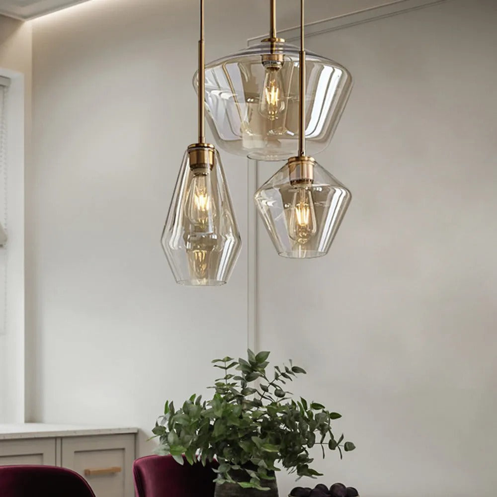 Juni Hanglamp Glas, Helder/Amber Diamantvorm